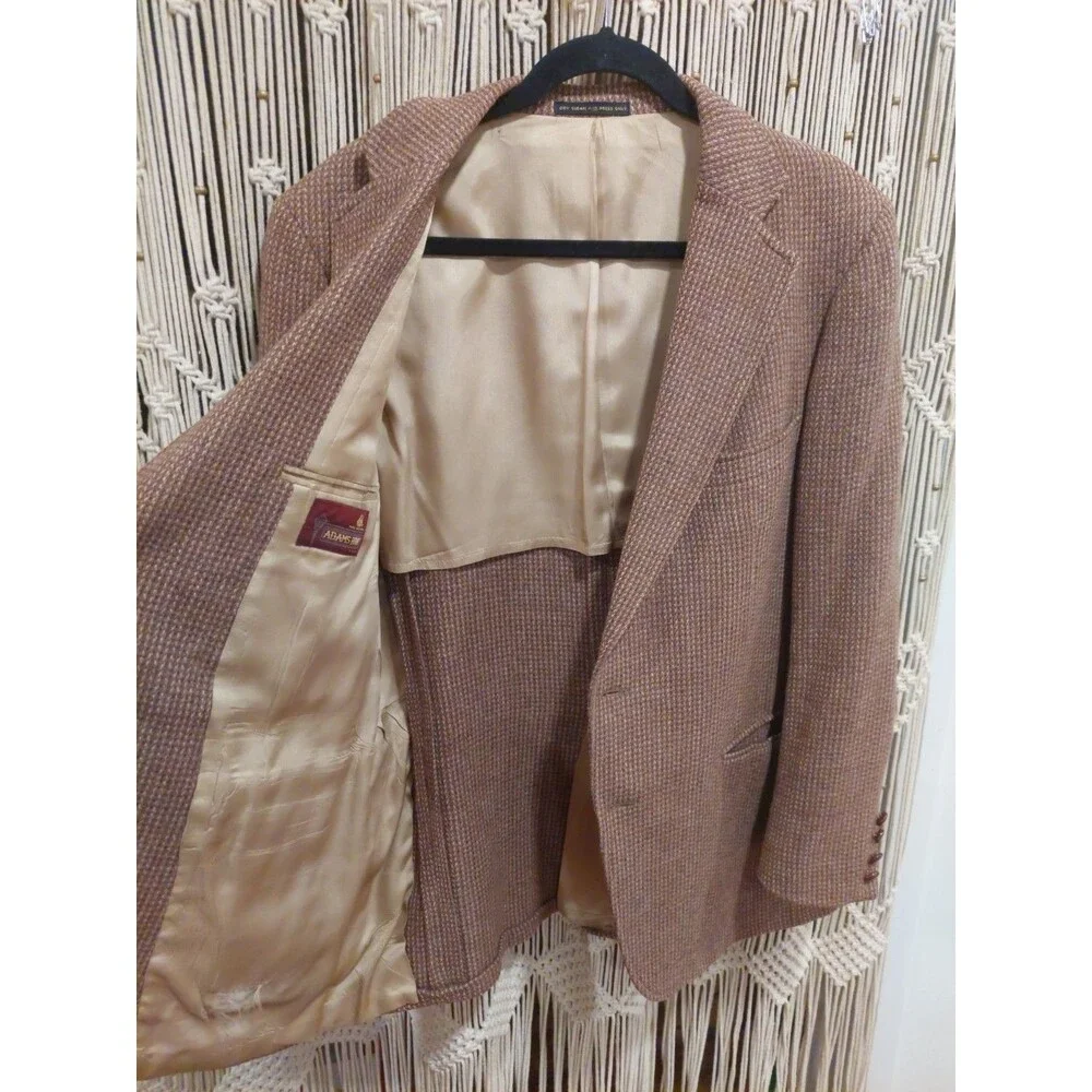 Vintage Adams Row Tweed Blazer Men’s 44R Brown Sport Jacket Virgin Wool See Pics